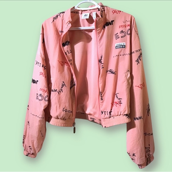 ADIDAS pink RYV collab graffiti print womens windbreaker track jacket - Picture 3 of 11